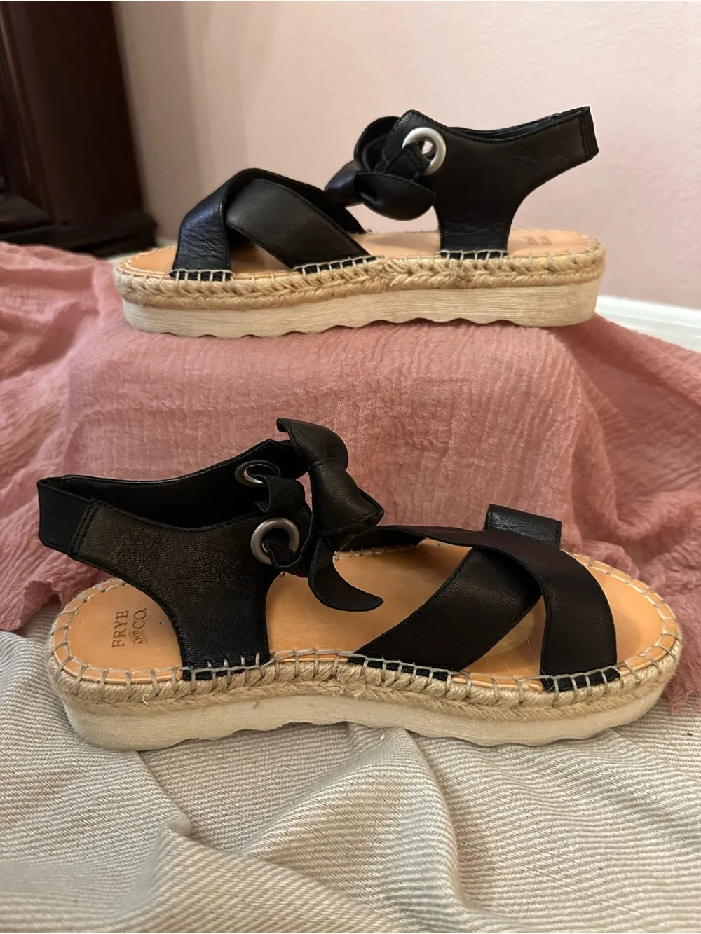 Frye Black Espadrille Platform Sandals - Size 9